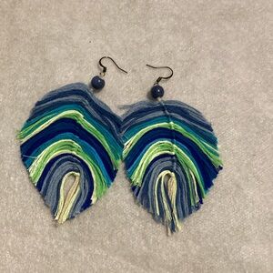 Beautiful blue tones and green feather earrings
